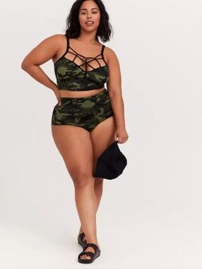 Torrid Olive Camo Print Strappy Bikini Set NWT Plus Size 3X